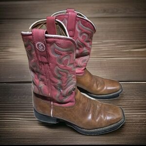 Women's Tony Lama Cowgirl Boots RR2100L Tan Pink Leather Size 8.5 C